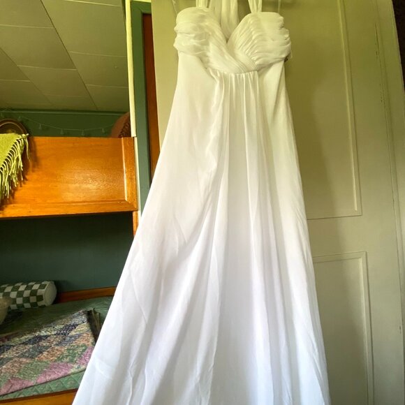 NWT Davids Bridal Halter Chiffon Wedding Dress Size 6 Empire Waist Sweetheart - Picture 3 of 16